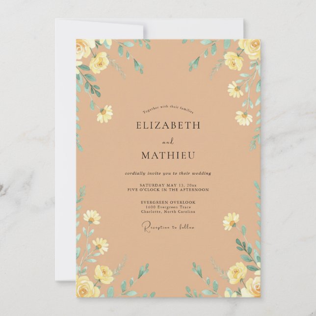 Apricot Tan Primrose Wedding Invitation (Front)