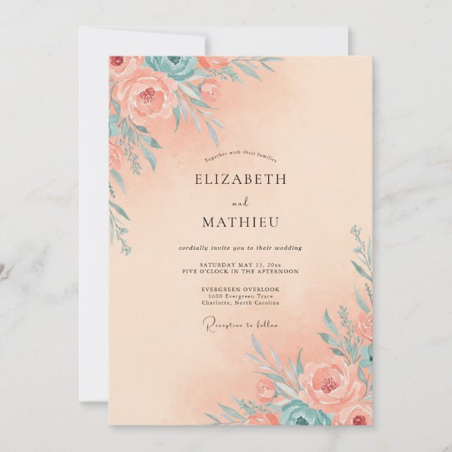 Apricot Teal Vine Wedding Invitation (Front)