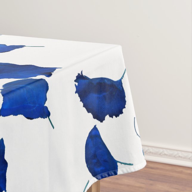 Apricot Tree Blue Leaves White Background Tablecloth (In Situ)