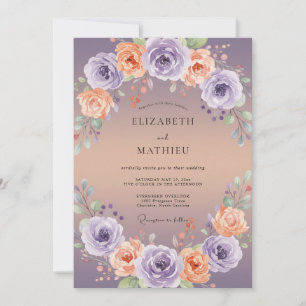 Apricot Violet Peony Wedding Invitation
