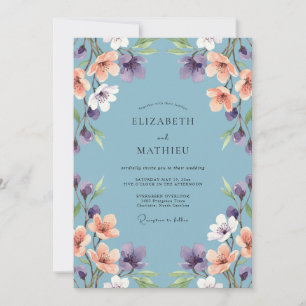 Apricot Violet Wildflower Wedding Invitation