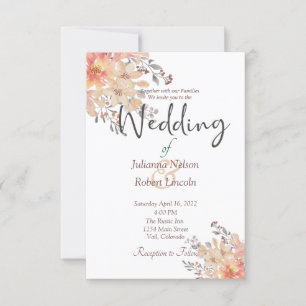 Apricot watercolor floral wedding invitation