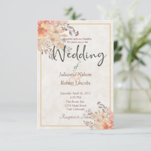 Apricot watercolor floral wedding invitation