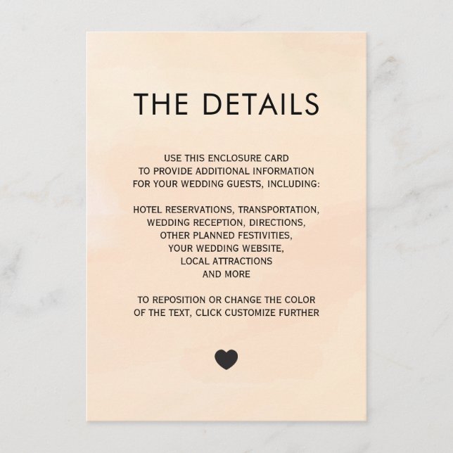 Apricot Watercolor Invitation Enclosure Card (Front)