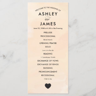 Apricot Watercolor Wedding Program for Ceremony Programme