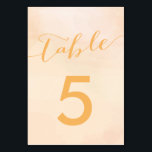 Apricot Watercolor Wedding Table Number Cards<br><div class="desc">Modern. Minimal. Delicate. This collection uses clean lines,  classic typefaces,  and a soft background texture to create an elegant look for your special day. Please customise with the numbers you need,  and add to your cart one card at a time.</div>