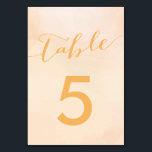 Apricot Watercolor Wedding Table Number Cards<br><div class="desc">Modern. Minimal. Delicate. This collection uses clean lines,  classic typefaces,  and a soft background texture to create an elegant look for your special day. Please customise with the numbers you need,  and add to your cart one card at a time.</div>