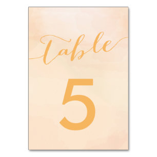 Apricot Watercolor Wedding Table Number Cards