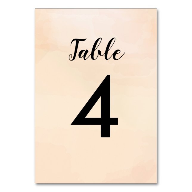 Apricot Watercolor Wedding Table Number Cards (Front)