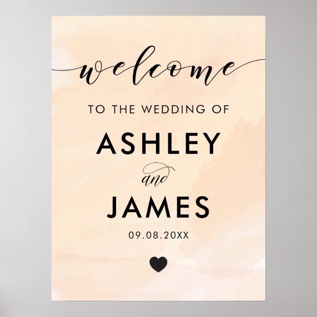 Apricot Watercolor Wedding Welcome Sign (Front)