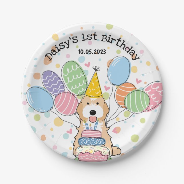 Apricot White Cockapoo Cavapoo Dog Birthday  Paper Plate (Front)