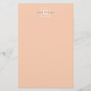 Apricot White Framed Initial Monogram Stationery