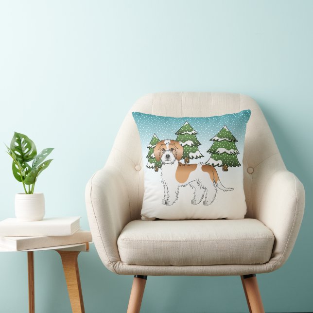 Apricot & White Mini Goldendoodle Winter Forest Cushion (Chair)