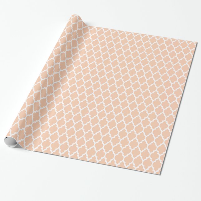 Apricot White Moroccan Quatrefoil Pattern #4 Wrapping Paper (Unrolled)