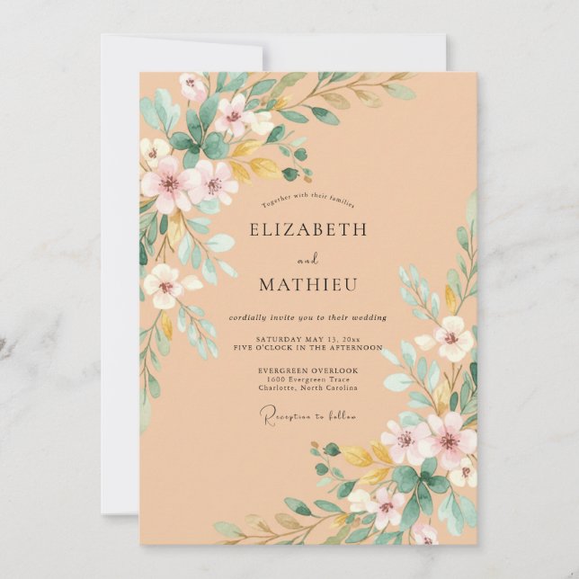 Apricot Wildflower Wedding Invitation (Front)