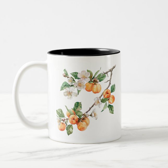 Apricots Mug: Rustic Fruit Kitchen Decor Two-Tone Coffee Mug (Left)