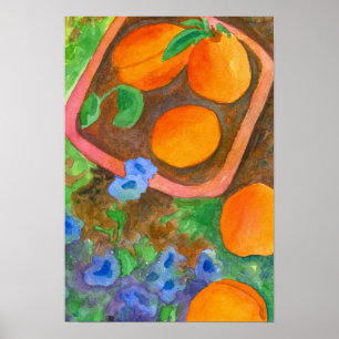 Apricots Royal Watercolor Wildflowers Still Life Poster