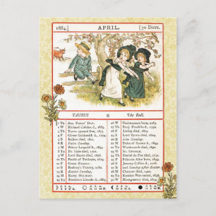 April 1884 Almanac.  Taurus, The Bull Postcard