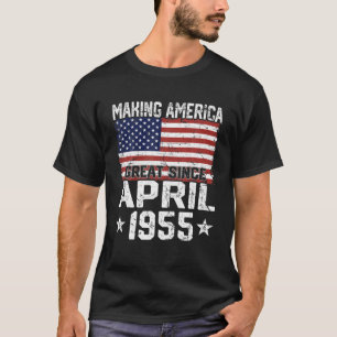 April 1955 American Flag 66Th Birthday Gifts 66 Ye T-Shirt