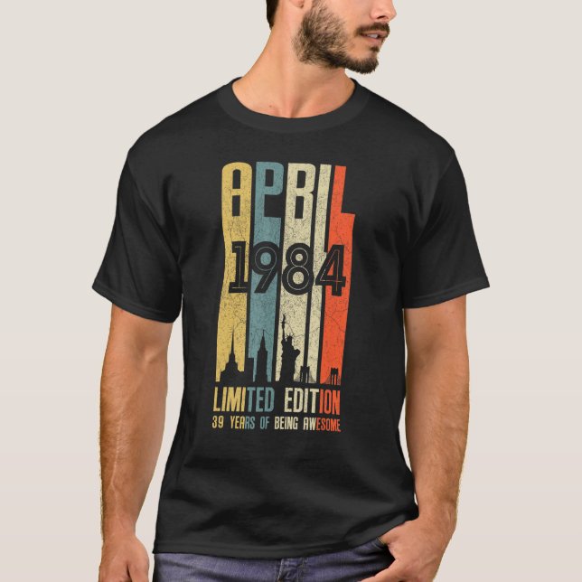April 1984 39 Birthday 39 Year Old 1984 Birthday V T-Shirt (Front)