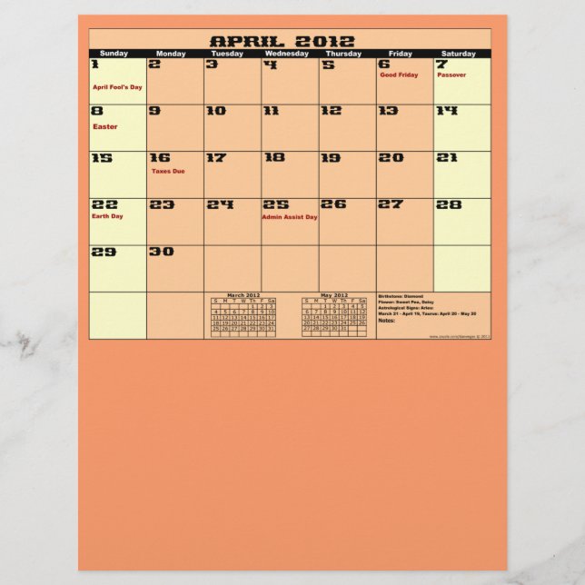 April. 2012 Calendar 13 Month Multipurpose Flyer. Flyer (Front)