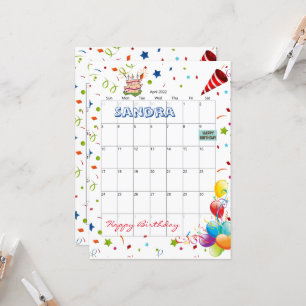 April 2022 Calendar Happy Birthday Invitation