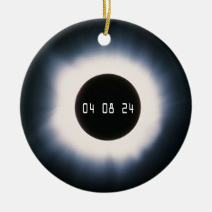 April 2024 Total Solar Eclipse in Black and White Ceramic Tree Decoration