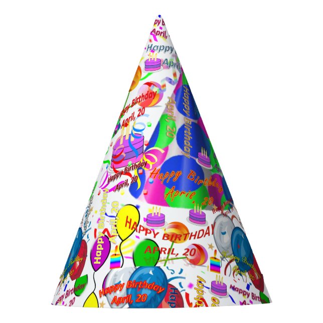 April, 20 Party Birthday Hat,  Birthday Party Hat (Front)