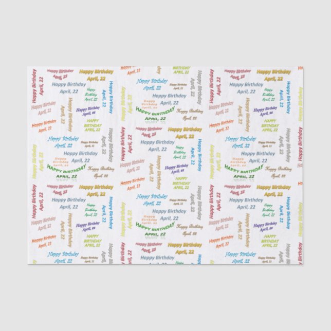 April, 22 Birthday Tissue Paper (Front)