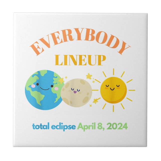 April 8 2024 Funny Earth Moon Sun Cute  Tile (Front)