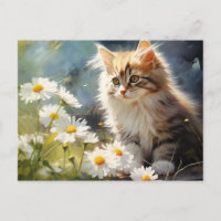 April Birth Flower Daisy and Kitten