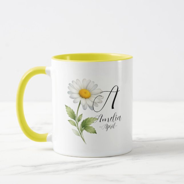 April Birth Flower – Daisy Monogram Design Mug (Left)