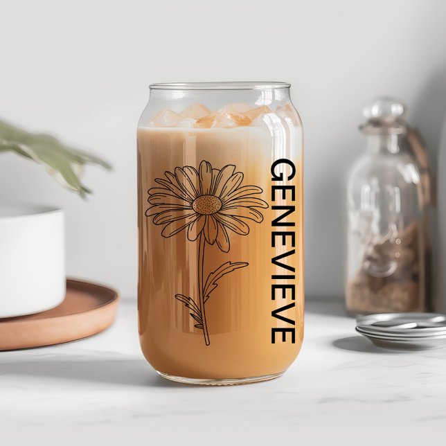 April Birth Flower Daisy with Custom Name  Can Glass (Creator Uploaded)