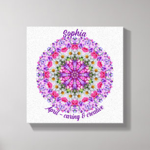 April Birth Flower Personalised Daisy Mandala 10x Canvas Print