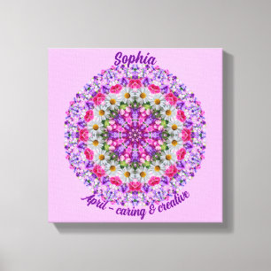 April Birth Flower Personalised Daisy Mandala 12x Canvas Print