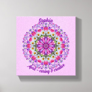 April Birth Flower Personalised Daisy Mandala 8x8 Canvas Print
