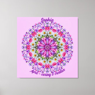 April Birth Flower Personalised Daisy Mandala Art Canvas Print