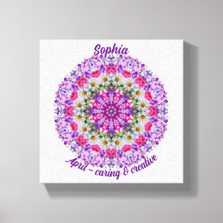 April Birth Flower Personalised Daisy Mandala Art Canvas Print