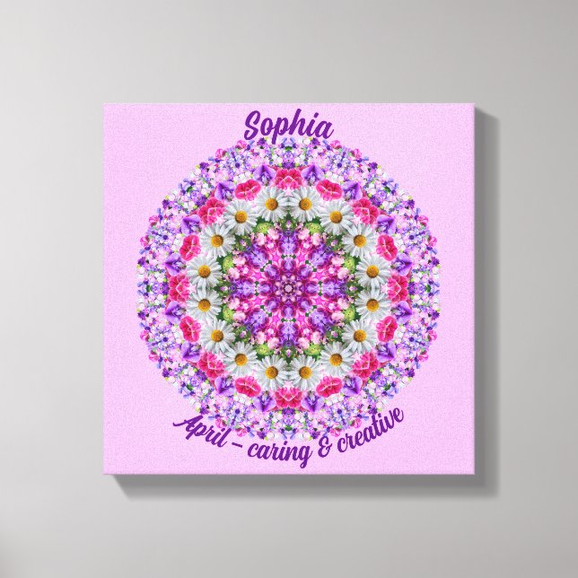 April Birth Flower Personalised Daisy Mandala  Canvas Print (Front)