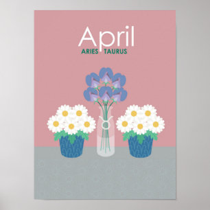 April- Birth Flowers & Zodiac Symbols Poster