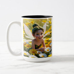 April Birth Month - Daisy Flower Fairy - Two-Tone Coffee Mug