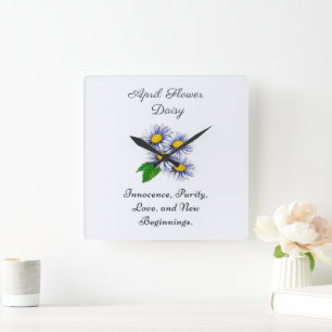 April Birth Month Flower Daisy Fresh and Simple  Square Wall Clock