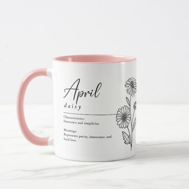 April Birth Month Flower Daisy Minimalist Mug (Left)