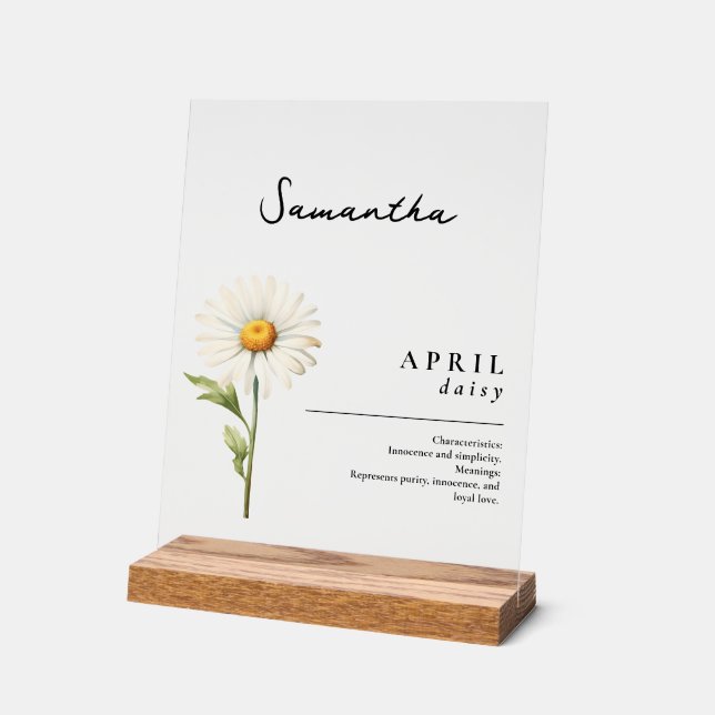 April Birth Month Flower Daisy Personalised Acrylic Sign (Angle)