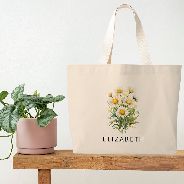 April Birth Month Flower Personalised Gift for Her Large Tote Bag (Creator Uploaded)