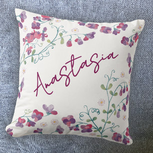 April Birth Month Sweet Pea Daisy Personalised Cushion