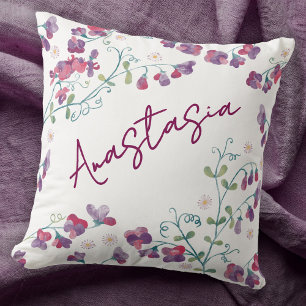 April Birth Month Sweet Pea Daisy Personalized Cushion