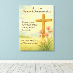April Birthday Bible Verse Cross and Resurrection  Canvas Print