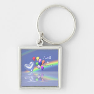 April Birthday Diamond Heart Key Ring