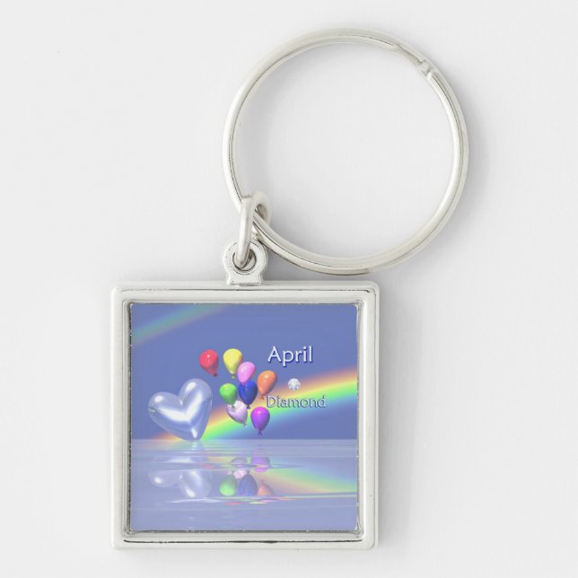 April Birthday Diamond Heart Key Ring (Front)